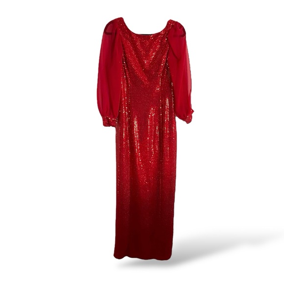 Red Sequin Backless Lined Dress + Sheer Sleeves ~ Costume to Cocktails ~ Perfect - Picture 1 of 12